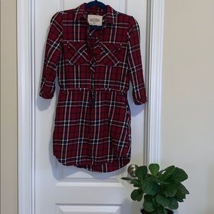 Red and blue plaid dress.